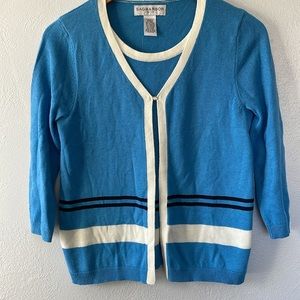 Y2K Sag Harbor Faux Twin Sweater Set Blue With Black & White Stripes Size SP‎